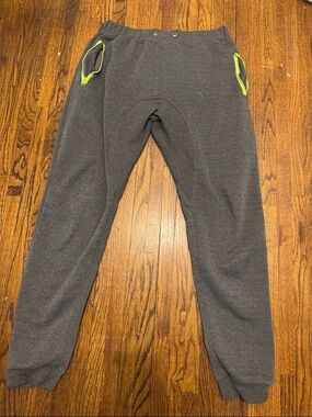 Charcoal Gray Jogger Sweatpants with Neon Yellow Zip Accents